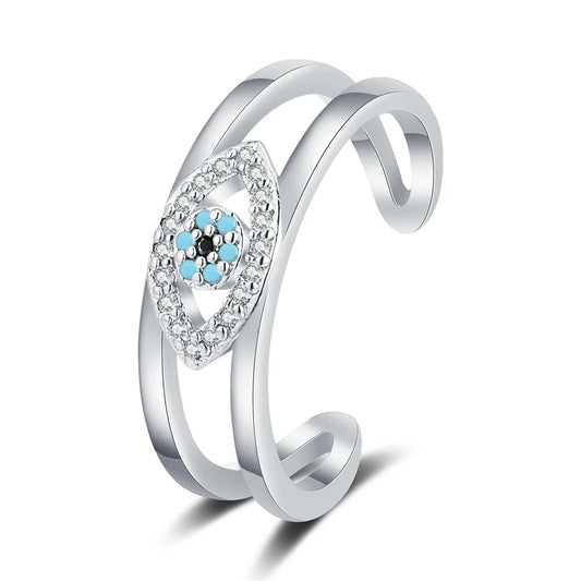 Women's Devil's Eye Ring Fashionable Niche Design Light Luxury Blue Open Index Ring with Zircon Jewelry Accessories Wholesale