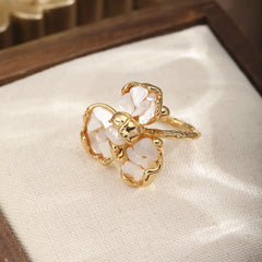 Fashion Crushed Shell Copper 18K Gold Plated Jewelry Sets for Girls Stud Earrings Rings for Women Lady Wholesale Low MOQ Flower