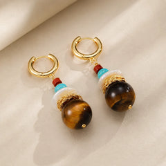 Women Brown Abacus Beads Red Stone Baroque Pear A-grade Tiger Stone Earring Charms Dainty in Stock Jewelry for Female Causal