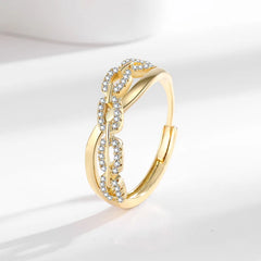 Best Selling Zircon Square Interlocking Chain Rings for Women Simple and Fashionable High-end Luxury Rings Accessories Wholesale