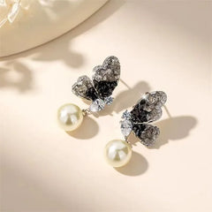 Elegant Butterfly Imitation Pearl Flower Rhinestone Drop Earrings for Girls Fashion Jewelry for Women Ladies Accessories Latest