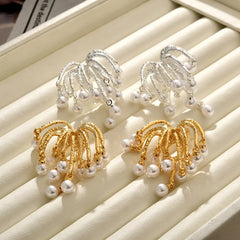 French Retro Brilliant Fireworks Pearl Tassels Stud Earrings Light Luxury Niche Design Fashion Ear Jewelry for Women Wholesale