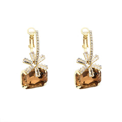 Luxury Crystal Rhinestone Drop Earrings Women Elegant Square Gemstone Dangle Earrings Fashion Sweet Party Jewelry Gift Wholesale