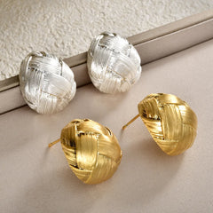 Women's Copper Stud Earrings Gold Drawing Woven Pattern Water Drop Earrings Elegant Retro Simple High-end Fashion Ear Studs