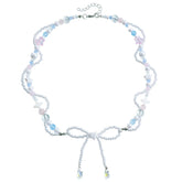 Fashion Sweet Bowknot Beads Princess Style Kawaii Necklaces for Girls Trendy Elegant Jewelry for Women Ladies Accessories