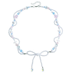 Fashion Sweet Bowknot Beads Princess Style Kawaii Necklaces for Girls Trendy Elegant Jewelry for Women Ladies Accessories
