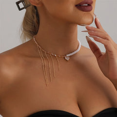 Fashion Tassel Heart Shaped Imitation Pearl Glitter Necklaces for Girls Sweet Elegant Jewelry for Women Ladies Accessories