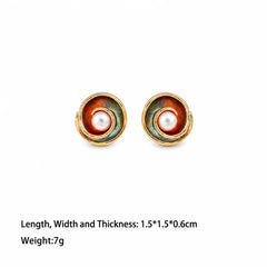 Fashion S925 Silver Freshwater Pearl Copper 18K Gold Plated Hand-Painted Stud Earrings for Girls Jewelry for Women LadyWholesale