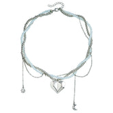 Fashion Sweet Beads Heart Shaped Necklaces for Girls Elegant Layered Wearing Cute Jewelry for Women Ladies Teenager Accessories