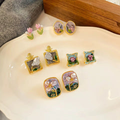 Fashion Freshwater Pearl Hand-Painted Drip Glaze Stud Earrings for Girls Dainty S925 Silver Jewelry for Women Ladies Wholesale