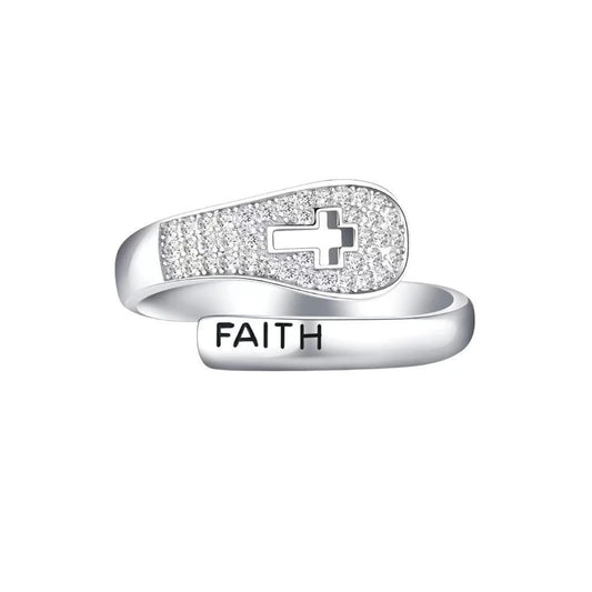 New Niche Faith Cross Hollowed-out Rings for Women European and American Fashion Design Customizable Ring Jewelry Accessory Bulk
