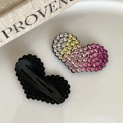 Ladies Colorful Heart-Shaped Snap Clips Chic Sweet Trendy Glitter Sparking Rhinestone in Stock Hair Clips Accessory for Women