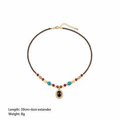 Women Tiger Eye Stone Red Agate Shell Natural Stone 18k Gold-plated Necklace S925 Silver Stud Earring Retro Fashion Jewelry Sets