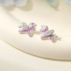 Fashion Sweet Cute Kawaii Animals Horse Stud Earrings for Girls Glitter Glamorous Jewelry for Women Ladies Accessories Wholesale