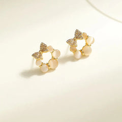 Women Yellow Small Crystal Rhinestone Bow Stud Earring Fashion Glitter Flower Shape Customized Daily Office Jewelry Accessories