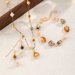 Fashion Baroque Freshwater Pearl Shell Tiger Eye Stone Jewelry Sets for Girls Earrings Boho Jewelry for Women Ladies Bracelets