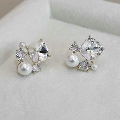Fashion Trendy Glitter Rhinestone Imitation Pearl Drop Earrings for Girls Elegant Sweet Jewelry for Women Ladies Accessories
