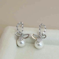 Sweet Bowknot Imitation Pearl Elegant Drop Earrings for Girls Simple Classic Luxury Jewelry for Women Ladies Accessories Chic