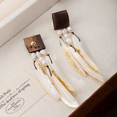 Women Vintage Freshwater Pearl S925 Silver Shell Wood Drop Earring Factory Price Bulk in Stock Jewelry for Female Daily Causal
