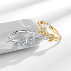 European and American Style Bow Rings Women Glitter Zircon Elegant Sweet Bowknot Rings Fashionable Jewelry Accessories Wholesale