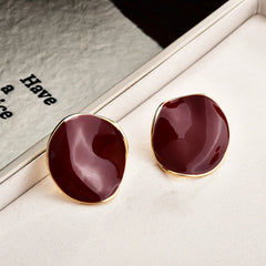 French Style Dropping Glaze Pleated Round Earrings for Women Light Luxury High-end Elegant Earring Stud Fashion Charms Earrings