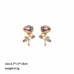 Fashion S925 Silver Freshwater Pearl Crushed Shell Flower Stud Earrings for Girls Sweet Jewelry for Women Ladies Wholesale