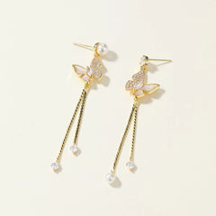 Fashion Elegant Trendy Tassel Butterfly Drop Earrings for Girls Sweet Dainty Glamorous Jewelry for Women Ladies Accessories