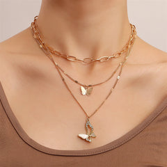 Fashion Sweet Butterfly Trendy Layered Wearing Necklaces for Girls Elegant Graceful Charms Jewelry for Women Ladies Accessories