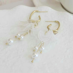 Fashion Sweet Elegant Tassel Imitation Pearl Drop Earrings for Girls Cute Glamorous Jewelry for Women Ladies Accessories Chic