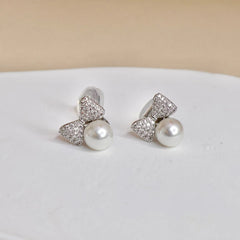 Cute Sweet Bowknot Imitation Pearl Trendy Clip on Earrings for Girls Refined Dainty Jewelry for Women Ladies Accessories Chic