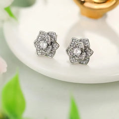 Women Rose Flower Shape Rhinestone Small Stud Earring Fashion Elegant Beauty Wholesale Jewelry Accessories for Female Daily Use