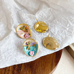 Women Elegant 18k Gold-plated S925 Silver Drip Glaze Hand-Painted Graffiti Stud Earring Low MOQ in Stock Jewelry for Female Use