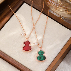 Female Freshwater Pearl 18k Gold-plated Red Agate Green Malachite Necklace Gourd Shape Fashion in Stock Jewelry for Women Causal