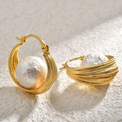 Female Unique Trendy Earrings Retro Hemp Pattern Earclips High-end Beads and Imitation Pearl Elegant Fashion Earrings Jewelry