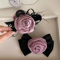 Ladies 2025 Hot Sale Winter Autumn Flowers Bowknot Fluffy Fashion Elegant in Stock Hair Clips Hair Claws Accessories Set Daily