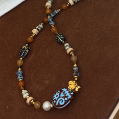 Women Freshwater Pearl Tiger Eye Stone Face Pattern Czech Beads Abacus Beads Necklace Factory Price Jewelry for Daily Causal