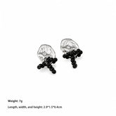 Women Black Obsidian Bow White K Stud Earring Wholesale Low MOQ Factory Price in Stock Jewelry for Female Causal Party Daily