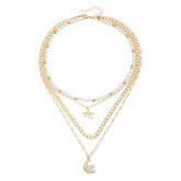 Fashion Glitter Moon Layered Wearing Necklaces for Girls Trendy Luxury Charms Jewelry for Women Ladies Accessories Wholesale