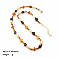 Women Copper Beads Tiger Picture Stone Shell Beads Necklace Maillard Style Vintage Fashion in Stock Jewelry for Female Causal
