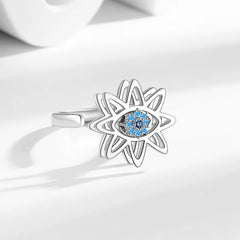 Rotatable Flower Open Rings Women Adjustable Devils Eye Blue Zircon Sunflower Design Ring Fashion Jewelry Elegant Gift Wholesale