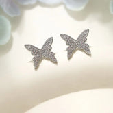 Simple Classic Minimalistic Butterfly Glitter Stud Earrings for Girls Elegant Glamorous Charms Jewelry for Women Accessories