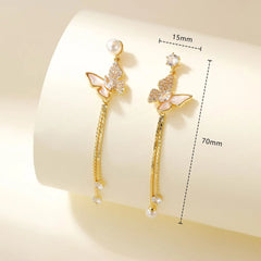 Fashion Elegant Trendy Tassel Butterfly Drop Earrings for Girls Sweet Dainty Glamorous Jewelry for Women Ladies Accessories