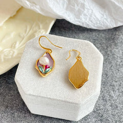 Women Elegant Green Copper Plated 18K Real Gold Freshwater Pearls Earring Jewelry Low MOQ Mixed Order Accepted for Daily Use