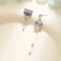 Cute Glitter Animals Tassel Elegant Drop Earrings for Girls Sweet Cute Rhinestone Butterfly Jewellry for Women Lady Accessories
