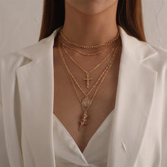 European and American Style Cross Trendy Stylish Necklaces for Girls Elegant Floral Jewelry for Women Ladies Accessories Chic