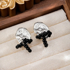 Women Black Obsidian Bow White K Stud Earring Wholesale Low MOQ Factory Price in Stock Jewelry for Female Causal Party Daily