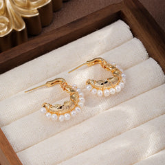 Fashion Copper 18K Gold Plated S925 Silver Hoop Earrings for Girls Freshwater Pearl for Women Ladies Wholesale China Factory