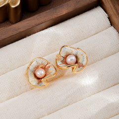 Fashion Elegant S925 Silver Freshwater Pearl Stud Earrings for Girls Copper 18K Gold Plated Jewelry for Women Ladies Wholesale