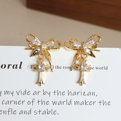 Sweet Bowknot Dainty Luxury Butterfly Golden Drop Earrings for Girls Elegant Jewelry for Women Ladies Accessories Wholesale