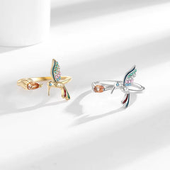 Women's Adjustable Hummingbird Rings Fashionable Simple Inlaid with Colorful Zircon Luxury Ring Accessories European American